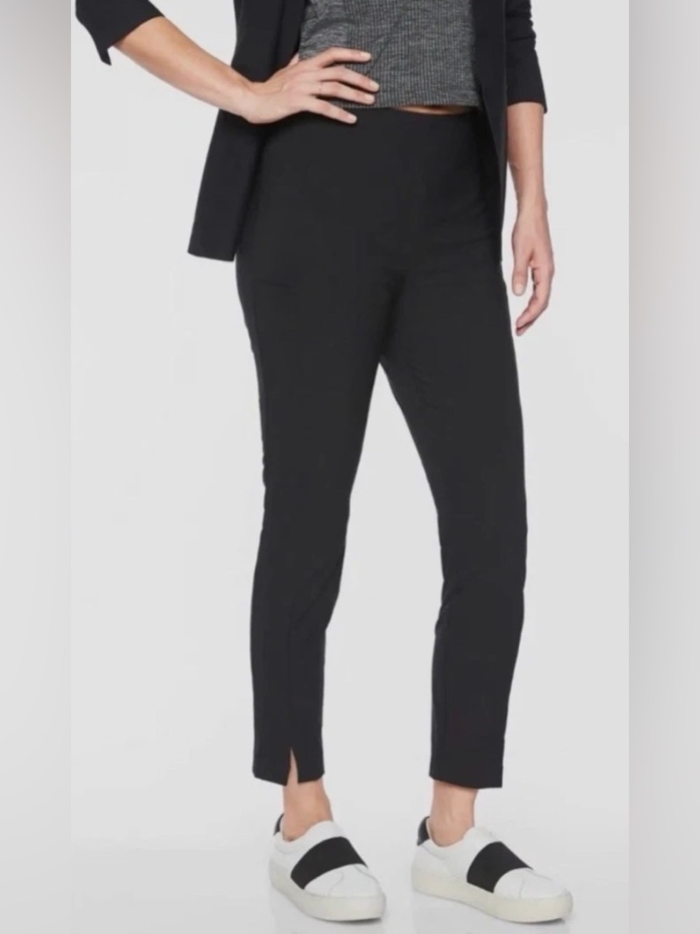 Athleta Crop Pants Black High Rise Split Hem Zip Ankle Skinny Athletic Travel